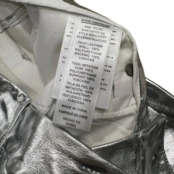 Good American Silver Good Icon Metallic Faux Leather Pants 10 - Picture 5 of 5
